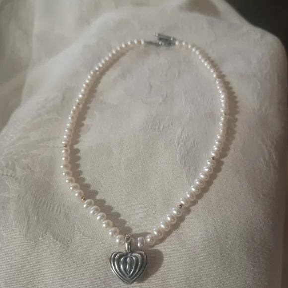 LAGOS Caviar Pearl Necklace with Fluted Heart, SS & 18k, 16" - Picture 2 of 13